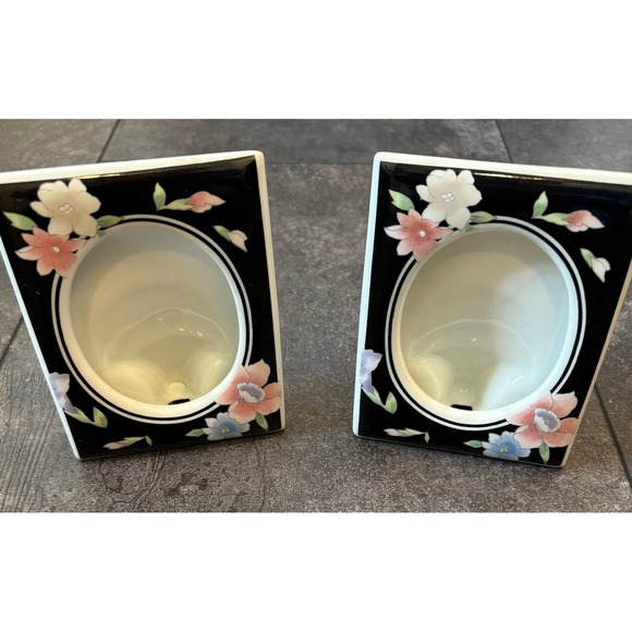 Andrea by Sadek Porcelain Vanity Set Tray and 2 Picture Frames Floral Black 7208 - Picture 6 of 11